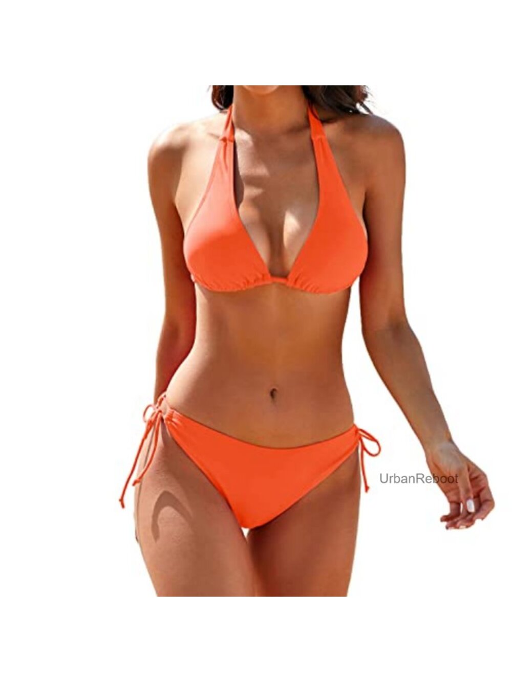 Textured Halter Bikini Set Padded Two Piece Swimsuit Tie Side Thong